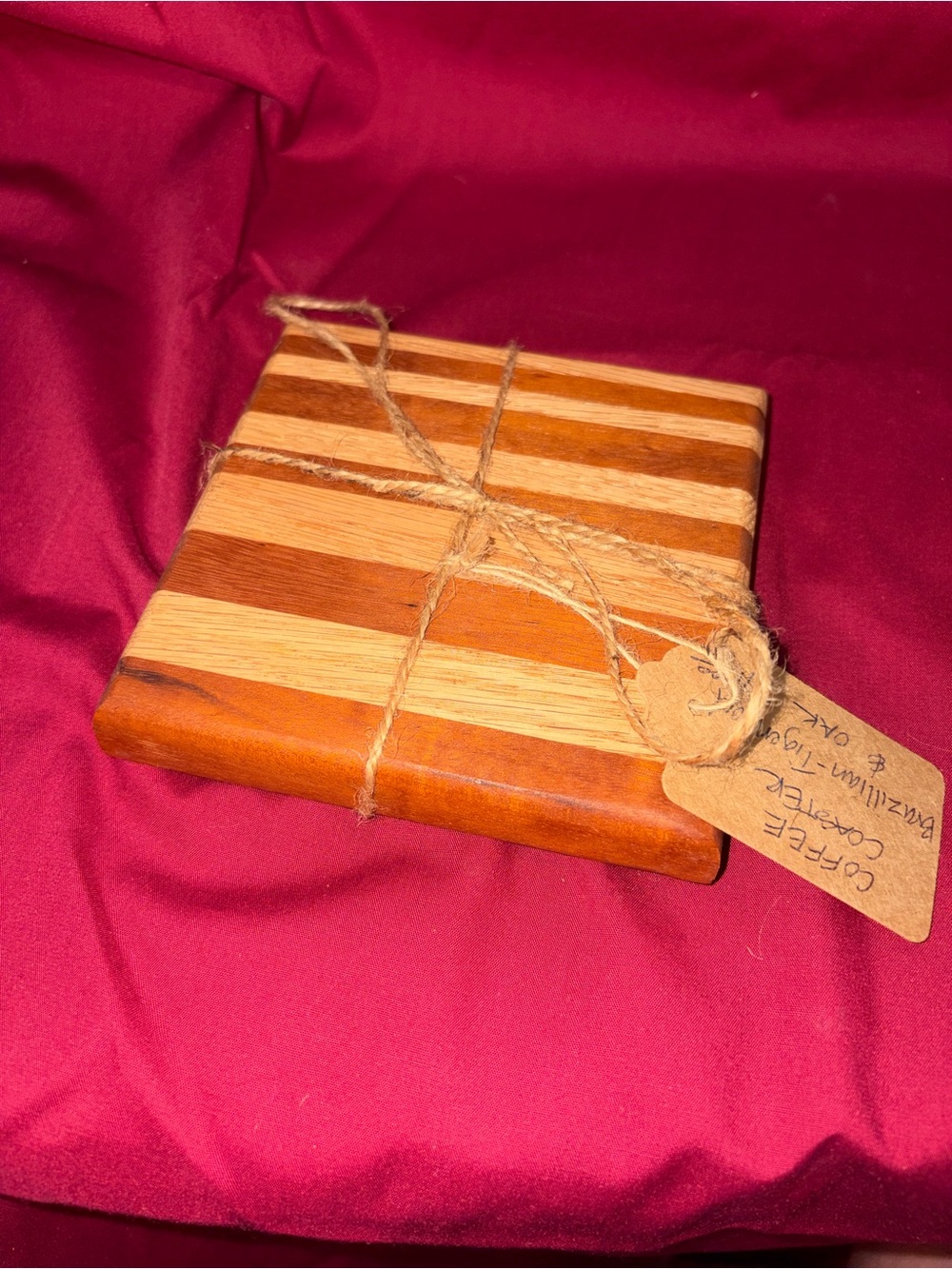 Striped Wooden Coaster Brazilian Tiger Wood and Oak handcrafted Cutting board